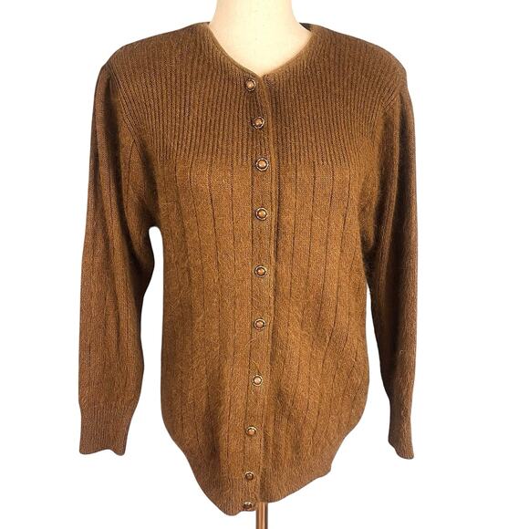 Vintage Cardigan Zell Originals Button Front Angora Brown Small - Picture 2 of 7